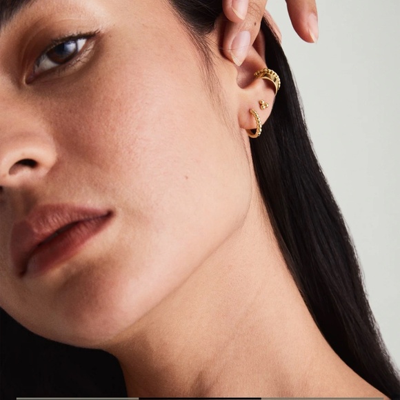 MEJURI - 14k Yellow Gold Beaded Huggie Hoops (Retails at $285 CAD tax included) - Picture 4 of 5